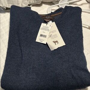 Black Brown brand Classic wool Navy Sweater with grey wool elbow patches